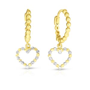 14K Gold Beaded Dangle Heart Drop Earring
