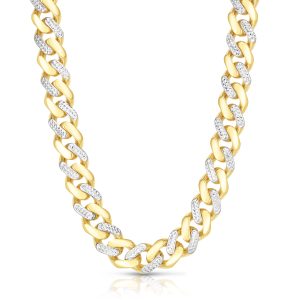 14K Gold 11.5mm Alternating White Pave Lite Miami Cuban