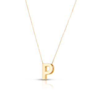 14K Gold Block Letter Initial P Necklace