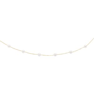 14K Gold Pearl Station Necklace