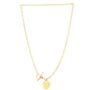 14K Gold Heart Charm & Toggle Oval Link Chain