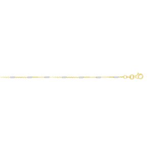 14K Gold 1.4mm Two-tone Polished Bar Station Saturn Chain