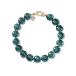 14K Yellow Gold 7.5" Guatemalan Jade/Diamond Bracelet