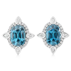 Platinum Blue Zircon/Diamond Earrings