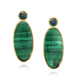 14K Yellow Gold Malachite/Montana Sapphire Earrings