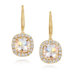 18K Yellow Gold Rainbow Moonstone/Diamond Earrings