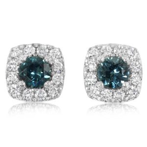 14K White Gold 5.50 X 3.50mm Round Montana Sapphire/Diamond Earrings