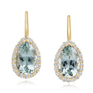 14K Yellow Gold Aquamarine/Diamond Earrings
