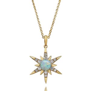 14K Yellow Gold Australian Opal/Diamond Star Pendant