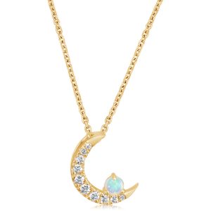 14K White Gold Australian Opal/Diamond Moon Pendant