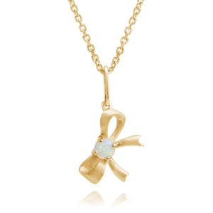 14K Yellow Gold Australian Opal Bow Pendant