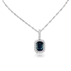 14K White Gold Lagoon Tourmaline/Diamond Pendant