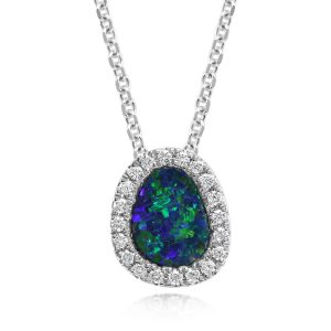 14K White Gold Australian Opal Doublet/Diamond Pendant