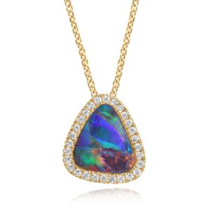 14K Yellow Gold Australian Opal Doublet/Diamond Pendant