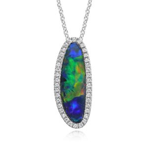 14K White Gold Australian Opal Doublet/Diamond Pendant