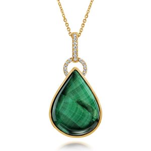 14K Yellow Gold Malachite Cabochon/Diamond Pendant