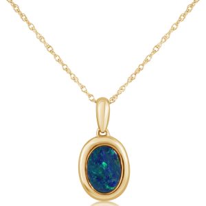 14K Yellow Gold 5x7 Oval Australian Opal Doublet Pendant