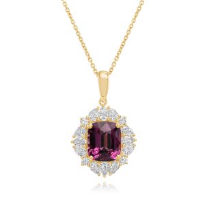 18K Yellow Gold Pink Garnet/Diamond Pendant
