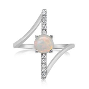 14K White Gold Australian Opal/Diamond Ring