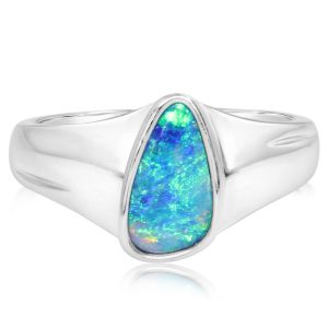14K White Gold Australian Opal Doublet Ring
