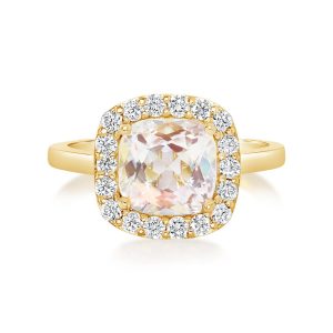 18K Yellow Gold Rainbow Moonstone/Diamond Ring
