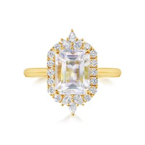 18K Yellow Gold Rainbow Moonstone/Diamond Ring