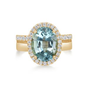 18K Yellow Gold Aquamarine/ Diamond Ring