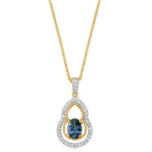 18K White and Yellow Gold 2 Tone Montana Sapphire/Diamond Pendant