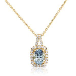 14K Yellow Gold Aquamarine/Diamond Pendant