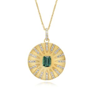 14K Yellow Gold Mint Tourmaline/Diamond Medallion Pendant