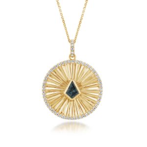 14K Yellow Gold Montana Sapphire /Diamond Medallion Pendant