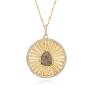 14K Yellow Gold Australian Black Opal/Diamond Medallion Pendant