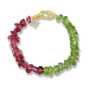 14K Yellow Gold Peridot/Pink Tourmaline/Diamond Bracelet