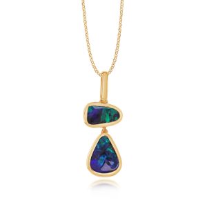 14K Yellow Gold Australian Boulder Opal 2-Stone Pendant