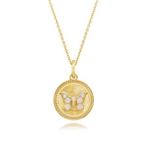14K Yellow Gold Australian Opal Butterfly Medallion Pendant
