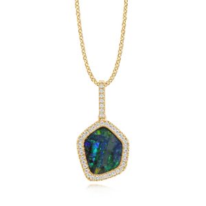 14K Yellow Gold Australian Boulder Opal/Diamond Pendant