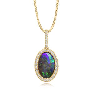 14K Yellow Gold Australian Boulder Opal/Diamond Pendant