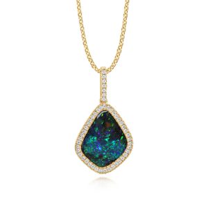 14K Yellow Gold Australian Boulder Opal/Diamond Pendant