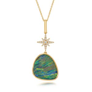 14K Yellow Gold Australian Opal/Diamond Star Pendant