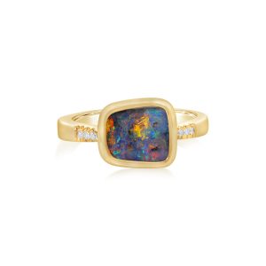 14K Yellow Gold Australian Boulder Opal/Diamond Ring