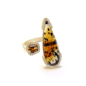 14K Yellow Gold Montana Agate/Orange Montana Sapphire/Diamond Ring