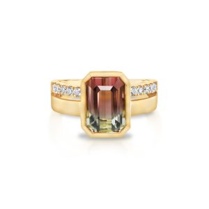18K Yellow Gold Bi Color Tourmaline/Diamond Ring