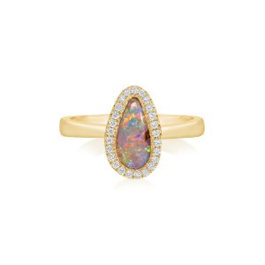 14K Yellow Gold Australian Boulder Opal/Diamond Ring