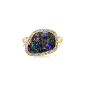 14K Yellow Gold Australian Boulder Opal/Diamond Ring