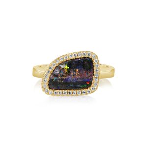 14K Yellow Gold Australian Boulder Opal/Diamond Ring