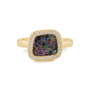 14K Yellow Gold Australian Boulder Opal/Diamond Ring