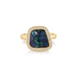 14K Yellow Gold Australian Boulder Opal/Diamond Ring