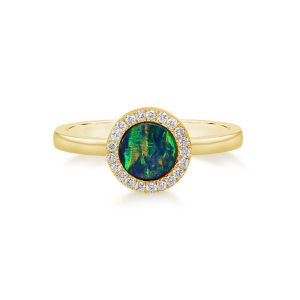14K Yellow Gold Australian Opal Doublet/Diamond Ring