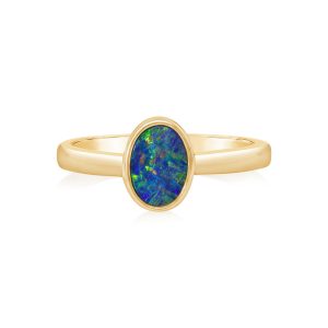 14K Yellow Gold Australian Opal Doublet Smooth Shank Ring
