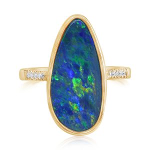 14K Yellow Gold Australian Opal Doublet/Diamond Ring